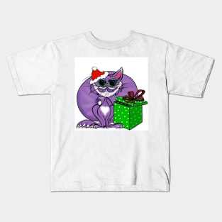 Santa Kitty with Eye Catching Gift Kids T-Shirt